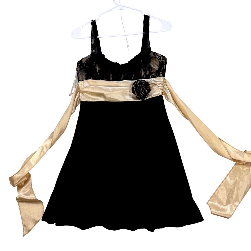 Speechless Cocktail Dress Women Small Black Gold Lace Rosette Y2K Coquette Party